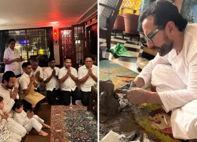 Saif Ali Khan Ganesh Chaturthi Puja With Taimur and Jeh